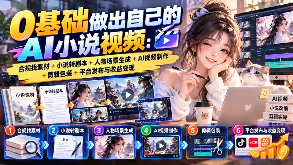 0基础做出自己的AI小说视频：合规找素材+小说转剧本+人物场景生成+AI视频制作+剪辑包装+平台发布与收益变现-智云副业