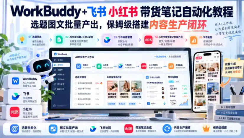 WorkBuddy+飞书小红书带货笔记自动化教程，选题图文批量产出，保姆级搭建内容生产闭环【文档】-智云副业