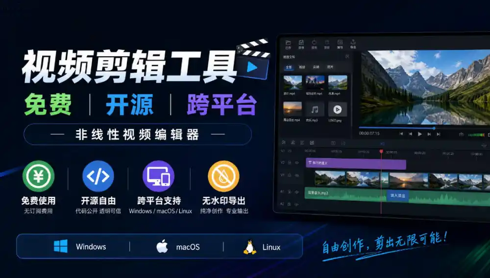视频剪辑工具，免费、开源、跨平台，非线性视频编辑器，支持Windows、macOS、Linux，无水印、无订阅费用-智云副业