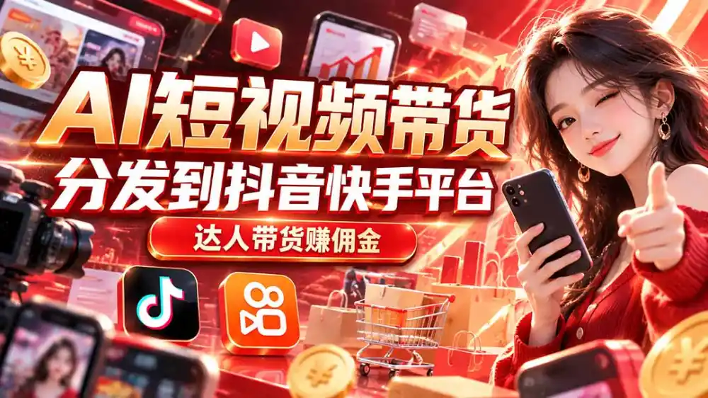 【AI短视频带货】分发到抖音快手平台，达人带货赚佣金-智云副业