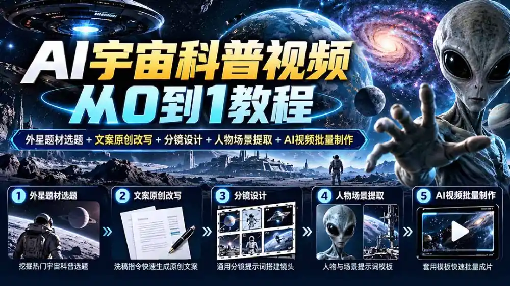 AI宇宙科普视频从0到1教程｜外星题材选题+文案原创改写+分镜设计+人物场景提取+AI视频批量制作-智云副业