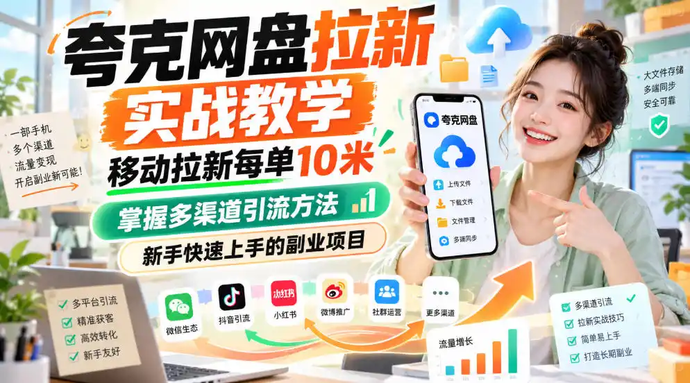 夸克网盘拉新实战教学，移动拉新每单10米，掌握多渠道引流方法，新手快速上手的副业项目(更新1017)-智云副业