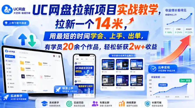 UC网盘拉新项目实战教学，拉新一个14米，用最短的时间学会、上手、出单，有学员20余个作品，轻松斩获2w+收益(更新1015)-智云副业