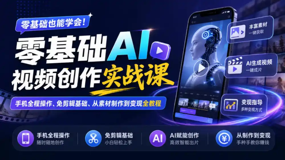 零基础AI视频创作实战课｜手机全程操作、免剪辑基础、从素材制作到变现全教程-智云副业