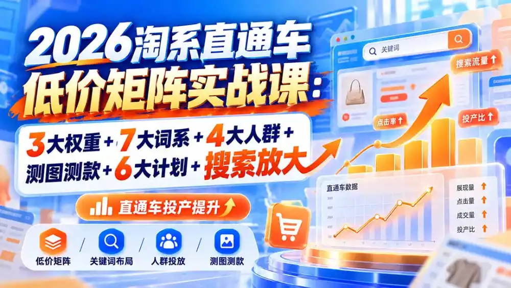 2026淘系直通车低价矩阵实战课：3大权重+7大词系+4大人群+测图测款+6大计划+搜索放大-智云副业
