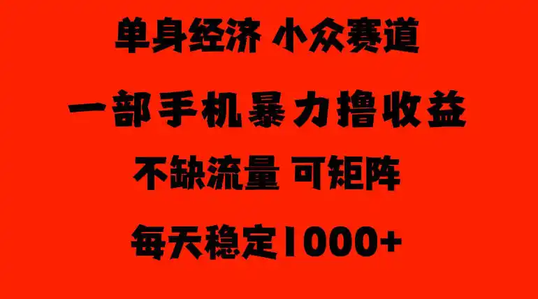 26年暴力单身经济，稳定日入500-1k，不缺流量，流量极大，冷门小众赛道，门槛低小白轻松上手【揭秘】-智云副业