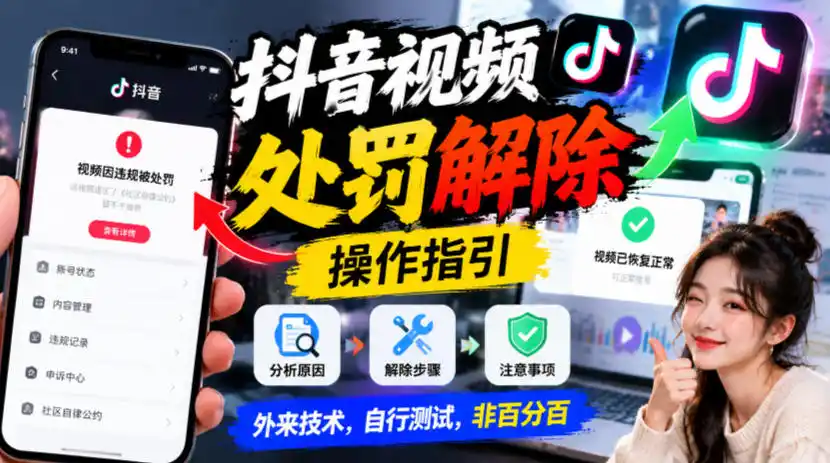 抖音视频处罚解除操作指引，外来技术，自行测试，非百分百-智云副业