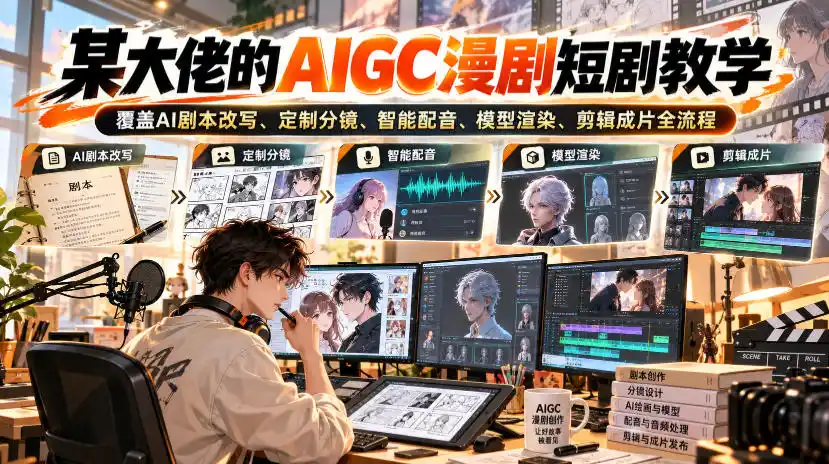 某大佬的AIGC漫剧短剧教学，覆盖AI剧本改写、定制分镜、智能配音、模型渲染、剪辑成片全流程-智云副业