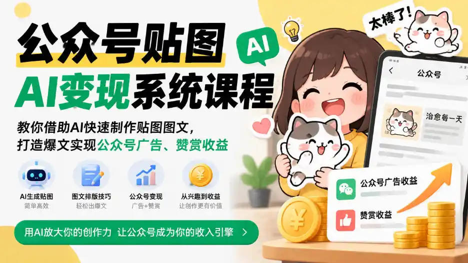 公众号贴图AI变现系统课程｜教你借助AI快速制作贴图图文，打造爆文实现公众号广告、赞赏收益-智云副业