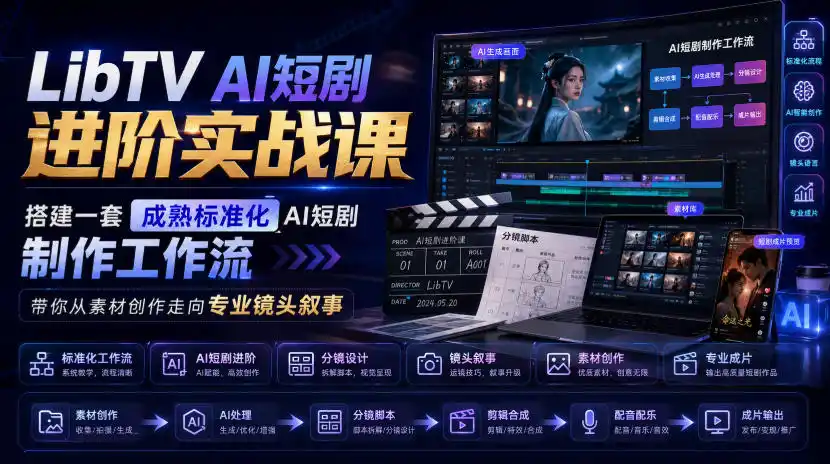 LibTV AI短剧进阶实战课，搭建一套成熟标准化AI短剧制作工作流，带你从素材创作走向专业镜头叙事(更新)-智云副业