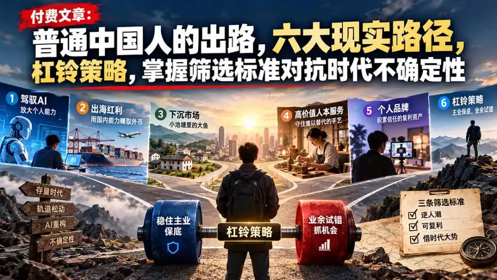 付费文章：普通中国人的出路，六大现实路径，杠铃策略，掌握筛选标准对抗时代不确定性-智云副业