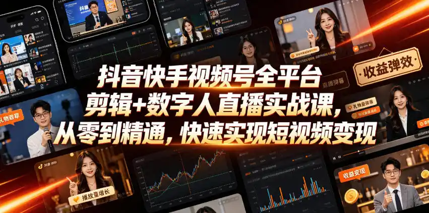 抖音快手视频号全平台剪辑+数字人直播实战课，从零到精通，快速实现短视频变现(更新2026年10月)-智云副业