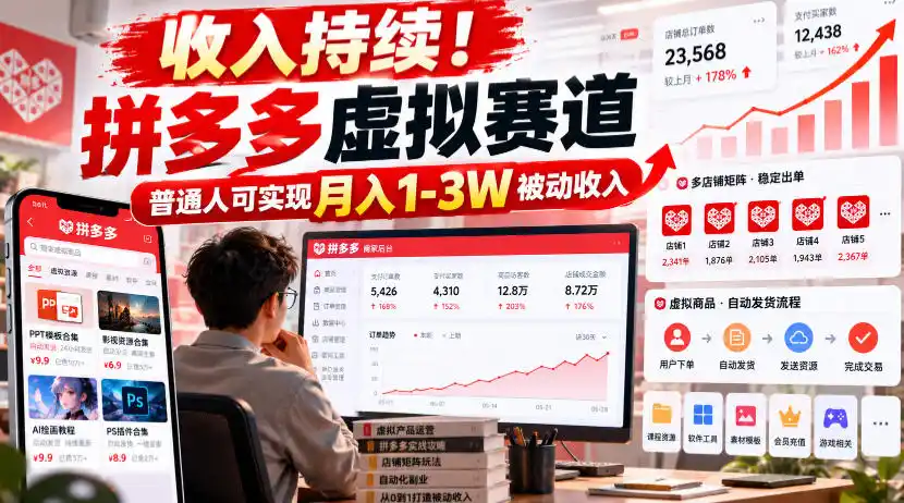 收入持续！拼多多虚拟赛道，普通人可实现月入1-3 W被动收入【揭秘】-智云副业