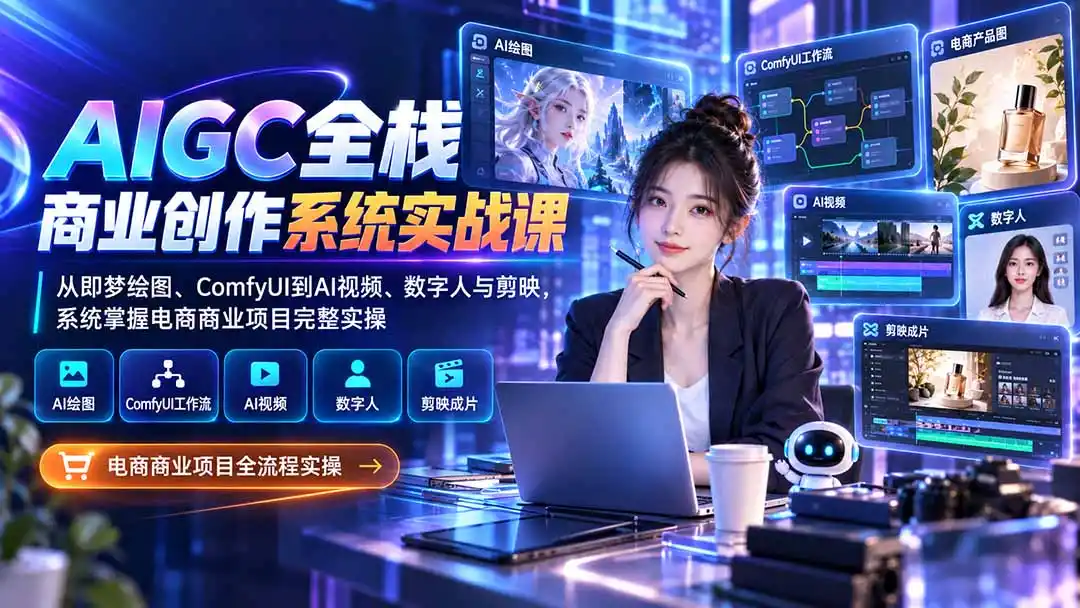 AIGC全栈商业创作系统实战课-更新1017：从即梦绘图、ComfyUI到AI视频、数字人与剪映，系统掌握电商商业项目完整实操-智云副业