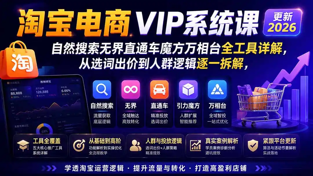 2026淘宝电商终局之战VIP课-更新1015：自然搜索+直通车+无界+精准人群，系统掌握测款动销与全店推广布局方法-智云副业