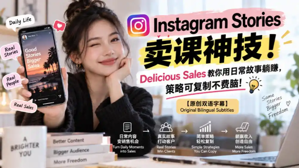Instagram Stories卖课神技！Delicious Sales教你用日常故事躺賺，策略可复制不费脑！【原创双语字幕】-智云副业
