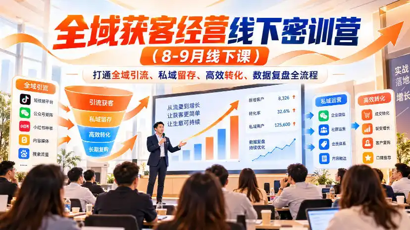 全域获客经营线下密训营(8-9月线下课)，打通全域引流、私域留存、高效转化、数据复盘全流程-智云副业