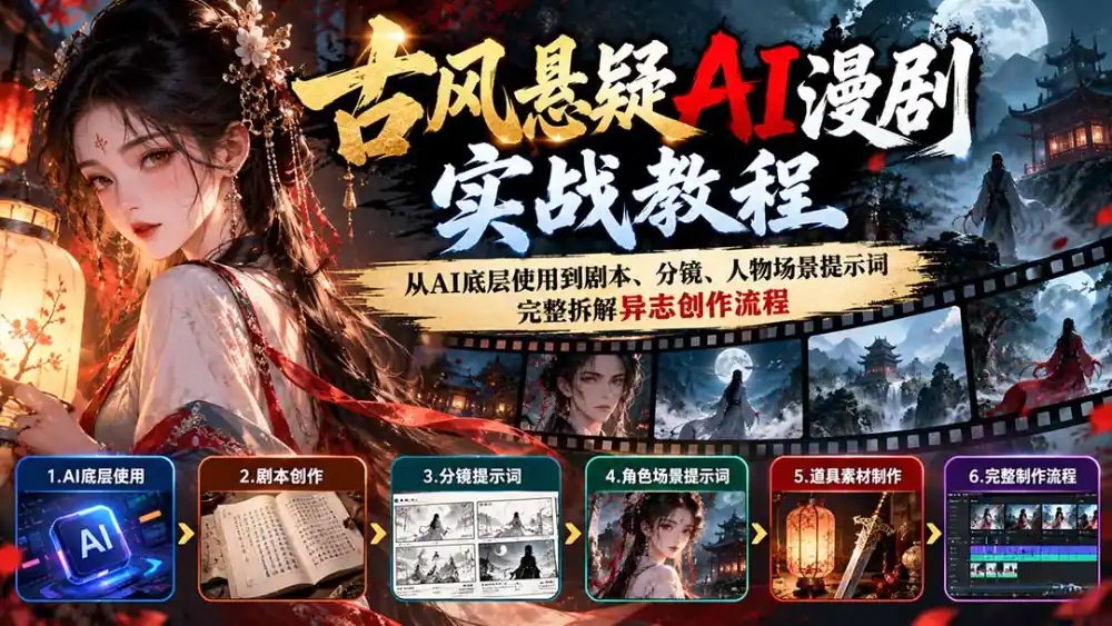 古风悬疑AI漫剧实战教程：从AI底层使用到剧本、分镜、人物场景提示词，完整拆解异志创作流程-智云副业
