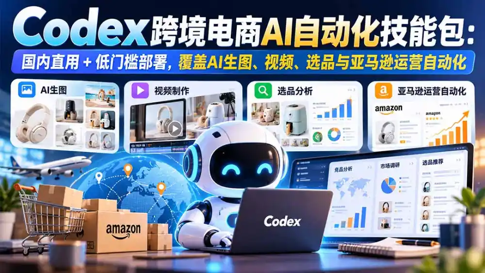 【无水印】Codex跨境电商AI自动化技能包：国内直用+低门槛部署，覆盖AI生图、视频、选品与亚马逊运营自动化-智云副业
