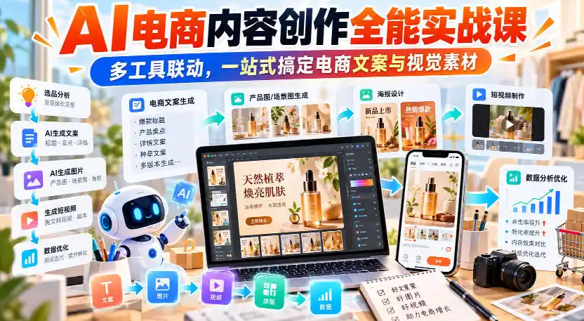 【无水印】AI电商内容创作全能实战课｜多工具联动，一站式搞定电商文案与视觉素材-智云副业