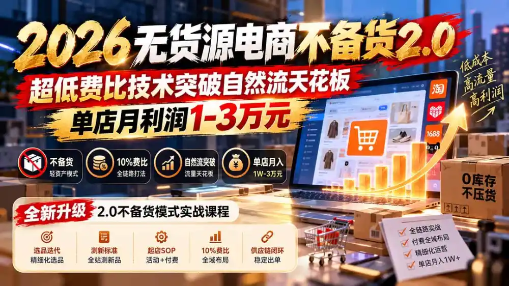 2026无货源电商不备货2.0【更新1019】：超低费比技术突破自然流天花板，单店月利润1-3万元-智云副业