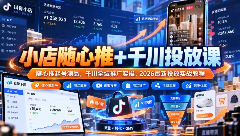小店随心推+千川投放课｜随心推起号测品，千川全域推广实操，2026最新投放实战教程-智云副业