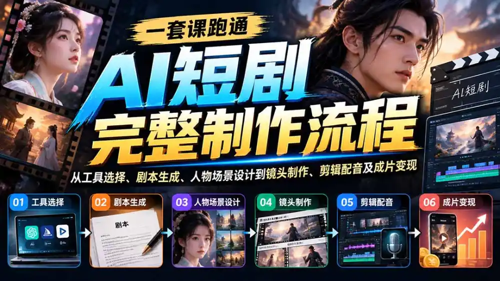 一套课跑通AI短剧完整制作流程：从工具选择、剧本生成、人物场景设计到镜头制作、剪辑配音及成片变现-智云副业