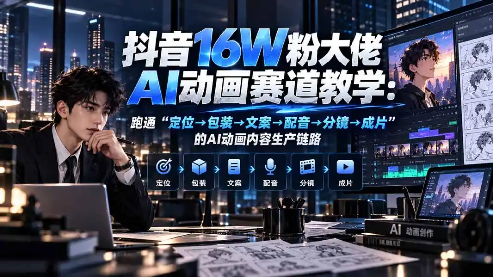 抖音16W粉大佬规则门禁AI动画赛道教学：跑通“定位→包装→文案→配音→分镜→成片”的AI动画内容生产链路-智云副业