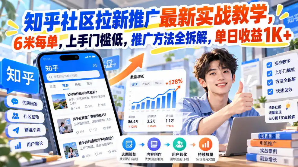 知乎社区拉新推广最新实战教学，6米每单，上手门槛低，推广方法全拆解，单日收益1K+！(更新0930)-智云副业