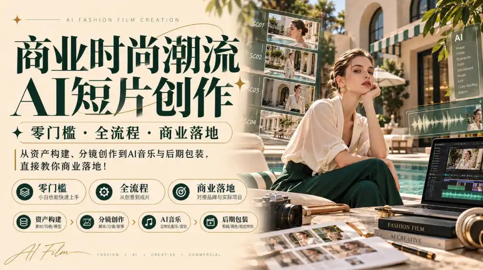 商业时尚潮流AI短片创作｜零门槛・全流程・商业落地，从资产构建、分镜创作到AI音乐与后期包装，直接教你商业落地！-智云副业
