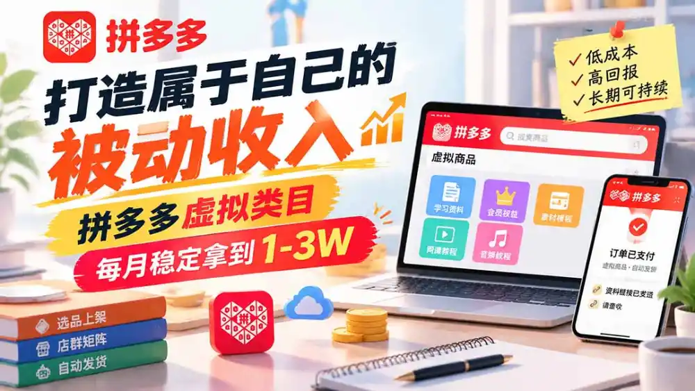 打造属于自己的被动收入，拼多多虚拟类目，每月稳定拿到 1-3W-智云副业