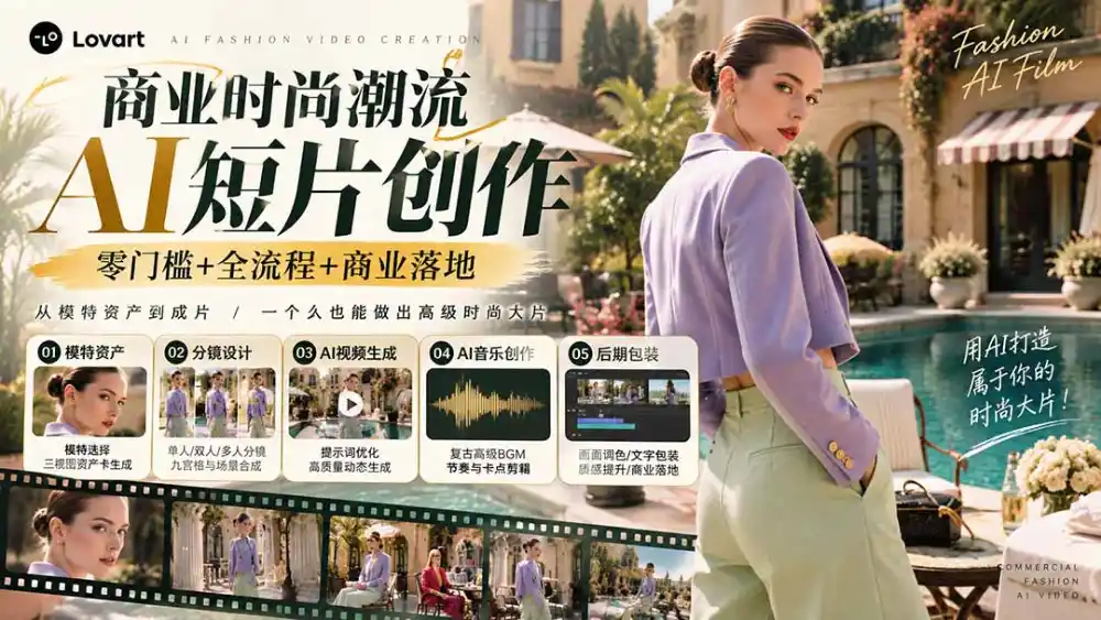 从一张模特图到高级时尚广告大片：AI三视图资产、场景合成、电影分镜、动态生成与复古音乐剪辑实战课-智云副业