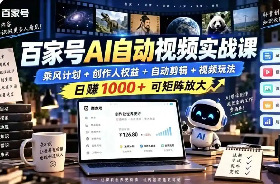 百家号自动矩阵玩法，长期可以做的项目，日入1k+，真正的睡后收入-智云副业