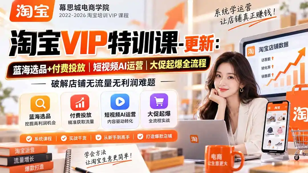 淘宝VIP特训课-更新1016：蓝海选品+付费投放｜短视频AI运营｜大促起爆全流程，破解店铺无流量无利润难题-智云副业