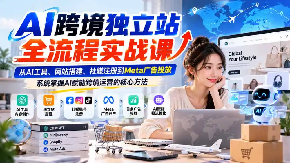 AI跨境独立站全流程实战课：从AI工具、网站搭建、社媒注册到Meta广告投放，系统掌握AI赋能跨境运营的核心方法-智云副业