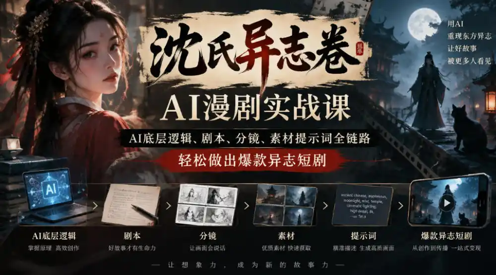 沈氏异志卷AI漫剧实战课｜AI底层逻辑、剧本、分镜、素材提示词全链路，轻松做出爆款异志短剧-智云副业