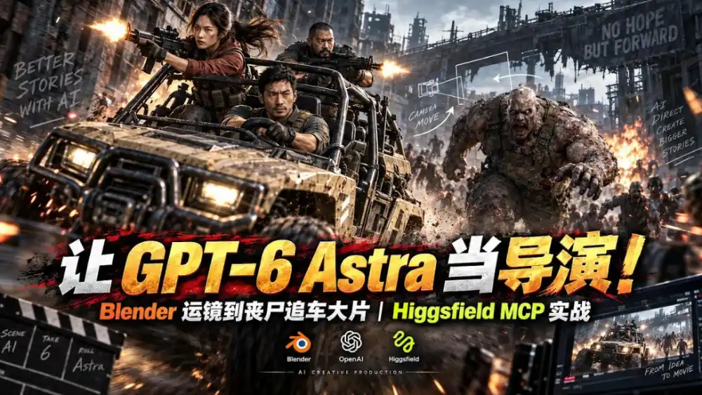 让GPT-6 Astra当导演！Blender运镜到丧尸追车大片｜Higgsfield MCP实战-智云副业