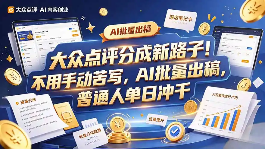 大众点评副业新玩法，工具提效解放双手，批量做笔记，单日可破千-智云副业