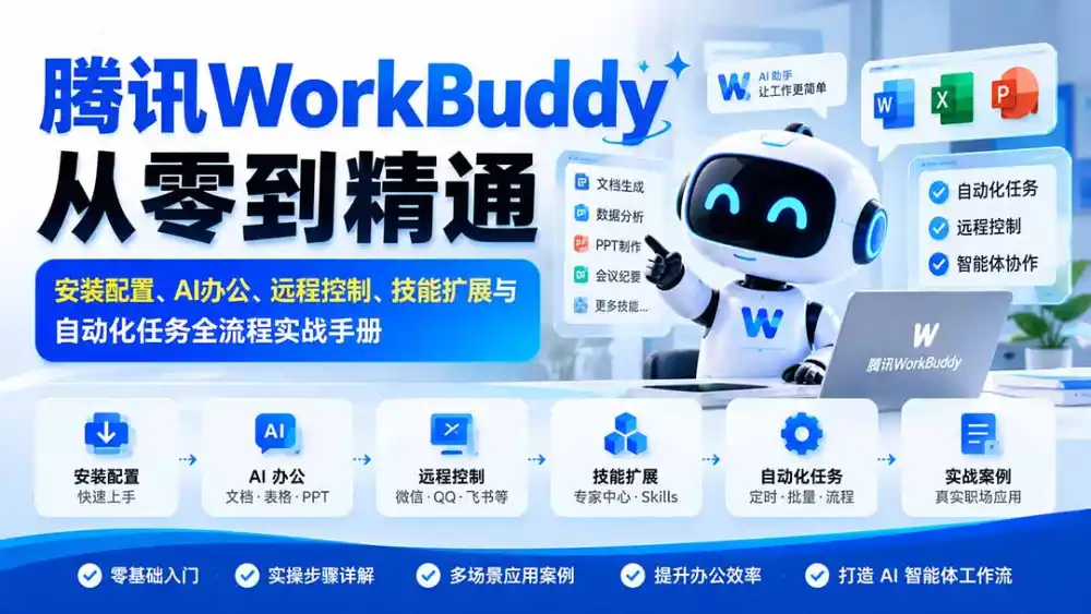 腾讯WorkBuddy从零到精通：安装配置、AI办公、远程控制、技能扩展与自动化任务全流程实战手册-智云副业