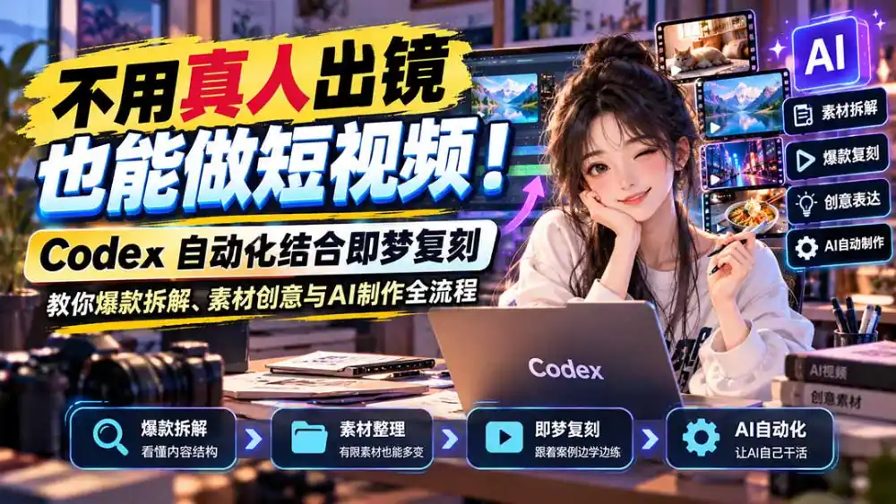 不用真人出镜也能做短视频！Codex自动化结合即梦复刻，教你爆款拆解、素材创意与AI制作全流程-智云副业