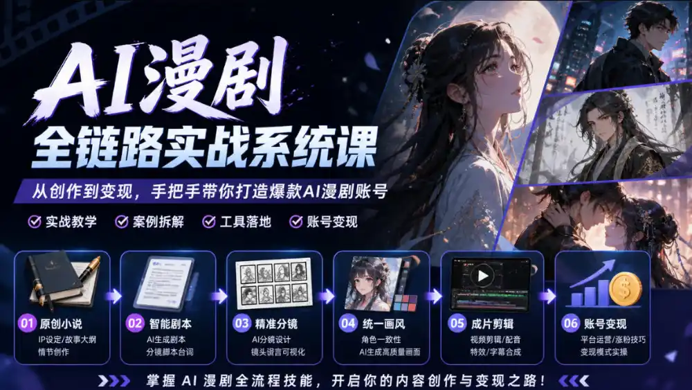 AI漫剧全链路实战系统课｜原创小说、智能剧本、精准分镜、统一画风、成片剪辑、账号变现实操教学(更新1018)-智云副业