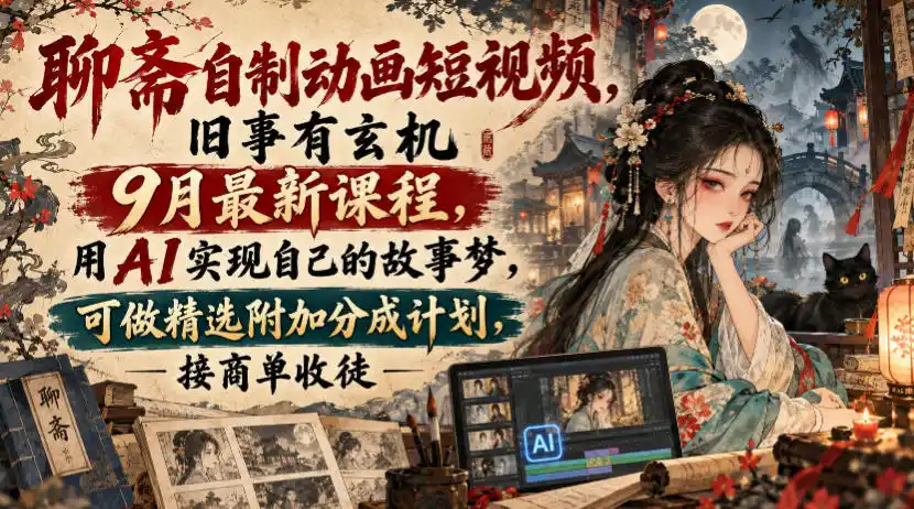 聊斋自制动画短视频，旧事有玄机9月最新课程，用AI实现自己的故事梦，可做精选附加分成计划，接商单收徒-智云副业